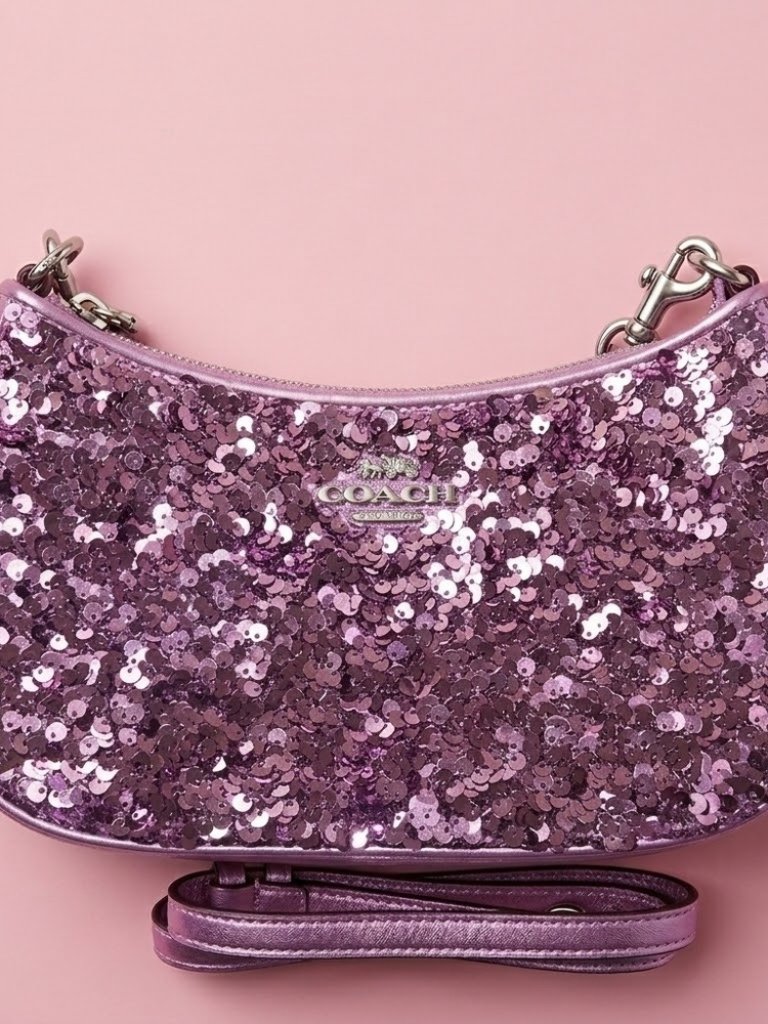 Nwt Coach Teri Bag Purple Sequin With Silver Hardware